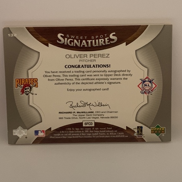 2006 Upper Deck Sweet Spot /274 Oliver Perez Pirates #132 (MISC3) - Picture 2 of 2